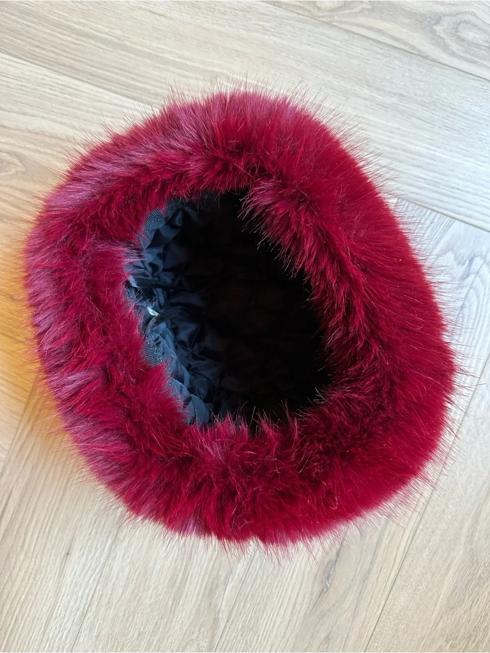Plush Faux Fur Bucket Hat in Deep Wine Red